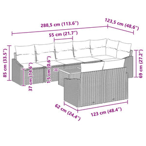 Σετ Καναπέ Κήπου με μαξιλάρι 9 pcs Μαύρο συνθετικό ρατάν - Pakobazaar