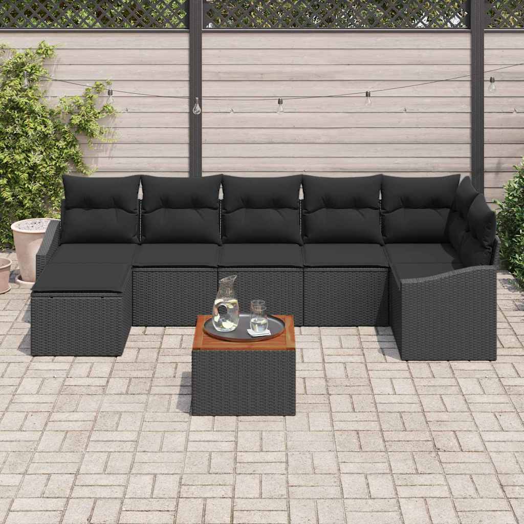 Σετ Καναπέ Κήπου με μαξιλάρι 8 pcs Μαύρο συνθετικό ρατάν - Pakobazaar