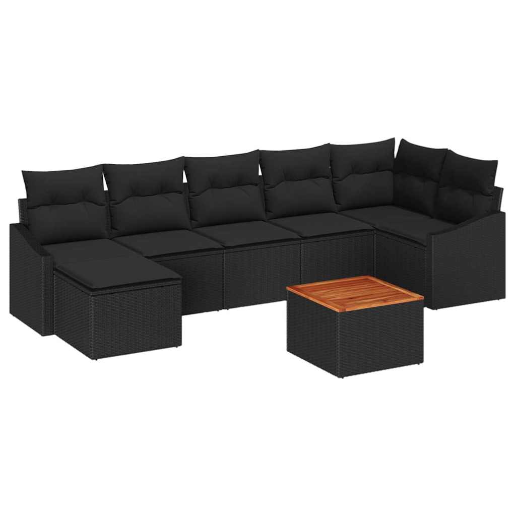 Σετ Καναπέ Κήπου με μαξιλάρι 8 pcs Μαύρο συνθετικό ρατάν - Pakobazaar
