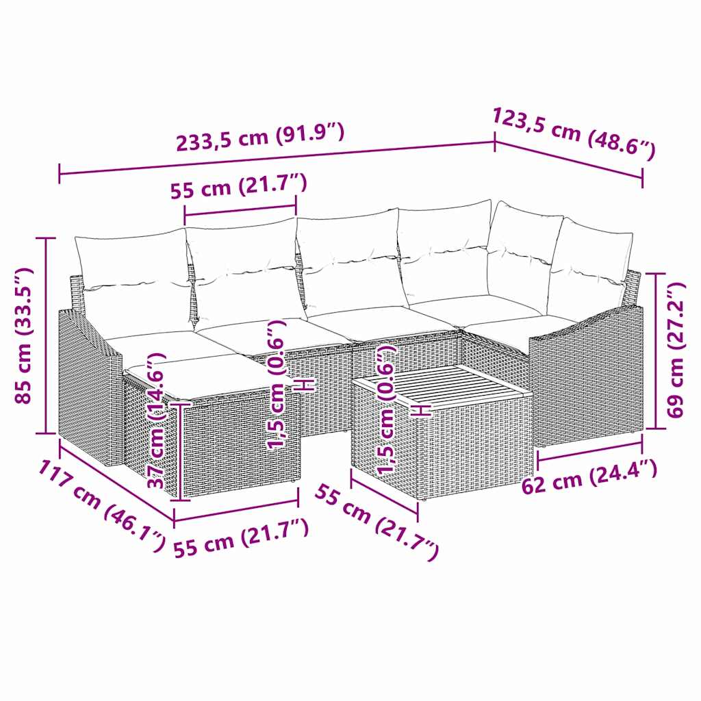 Σετ Καναπέ Κήπου με μαξιλάρι 8 pcs Μαύρο συνθετικό ρατάν - Pakobazaar
