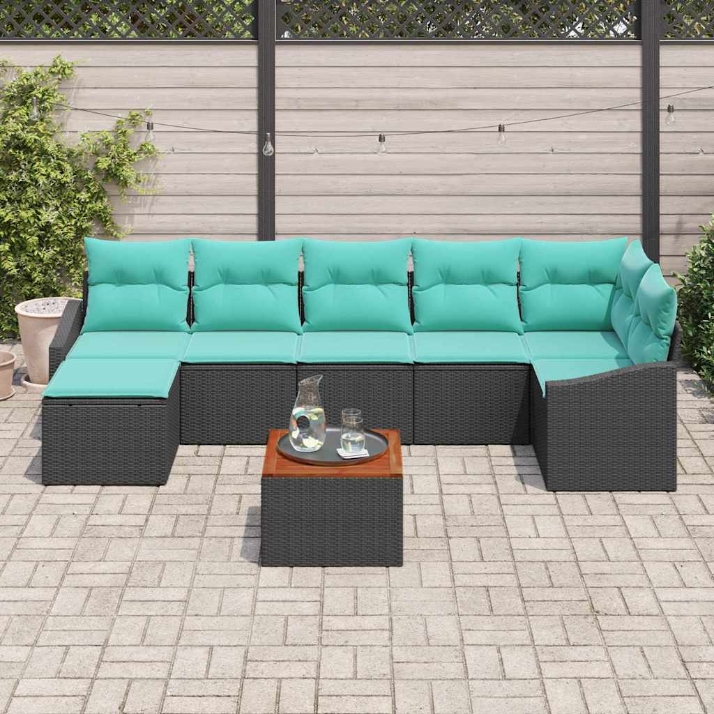 Σετ Καναπέ Κήπου με μαξιλάρι 8 pcs Μαύρο συνθετικό ρατάν - Pakobazaar