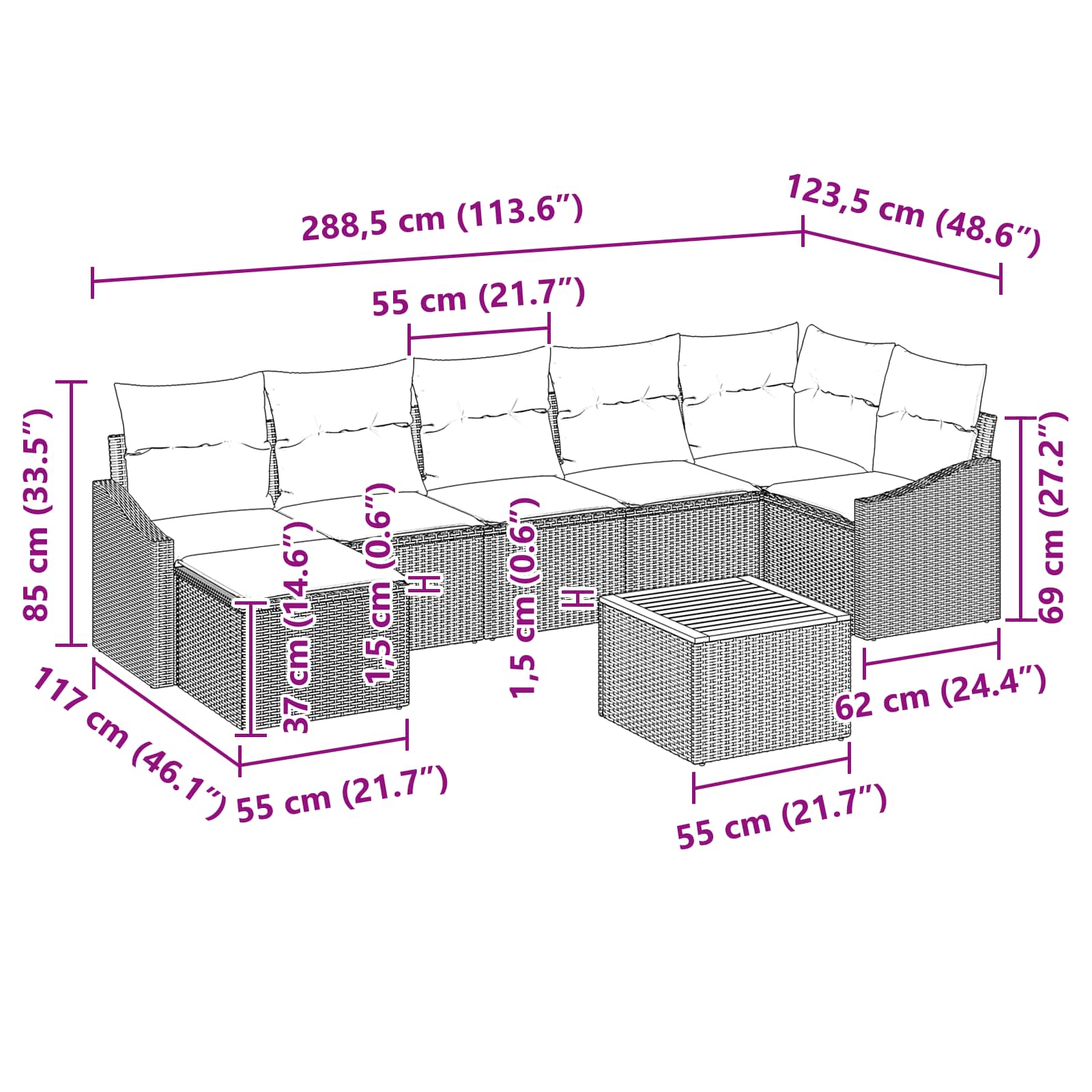 Σετ Καναπέ Κήπου με μαξιλάρι 8 pcs Μαύρο συνθετικό ρατάν - Pakobazaar