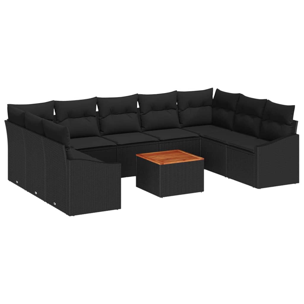 Σετ Καναπέ Κήπου με μαξιλάρι 10 pcs Μαύρο συνθετικό ρατάν - Pakobazaar