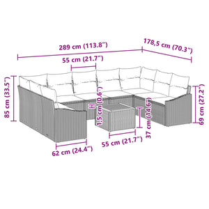 Σετ Καναπέ Κήπου με μαξιλάρι 10 pcs Μαύρο συνθετικό ρατάν - Pakobazaar