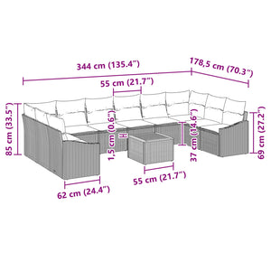 Σετ Καναπέ Κήπου με μαξιλάρι 11 pcs Μαύρο συνθετικό ρατάν - Pakobazaar