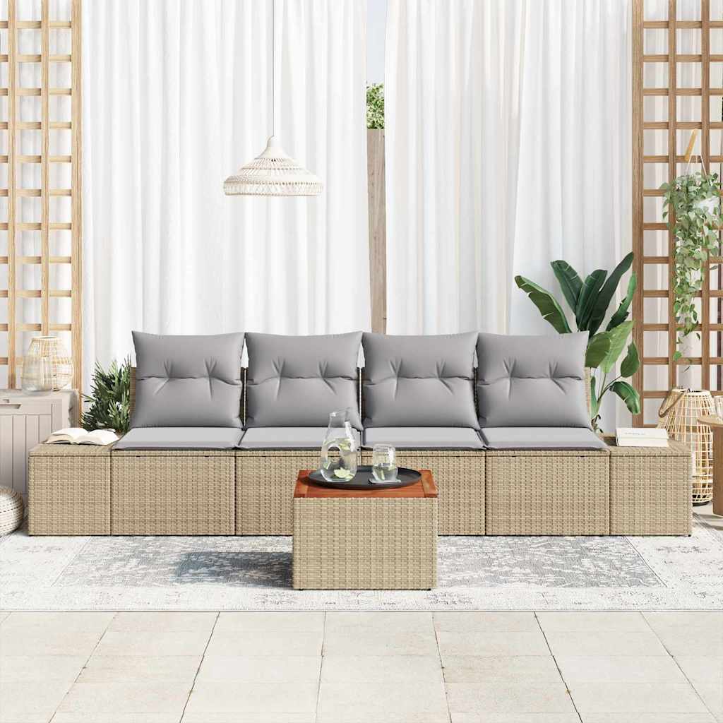Σετ Καναπέ Κήπου με μαξιλάρι 5 pcs Μπεζ συνθετικό ρατάν