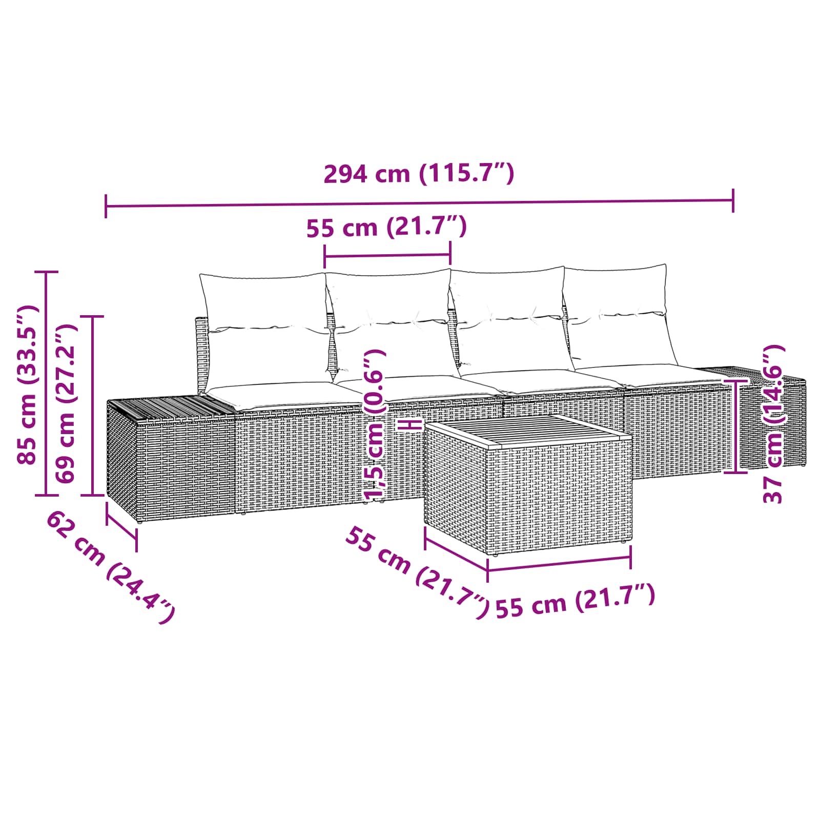 Σετ Καναπέ Κήπου με μαξιλάρι 5 pcs Μαύρο συνθετικό ρατάν - Pakobazaar