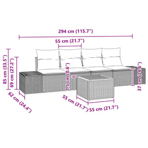 Σετ Καναπέ Κήπου με μαξιλάρι 5 pcs Μαύρο συνθετικό ρατάν - Pakobazaar