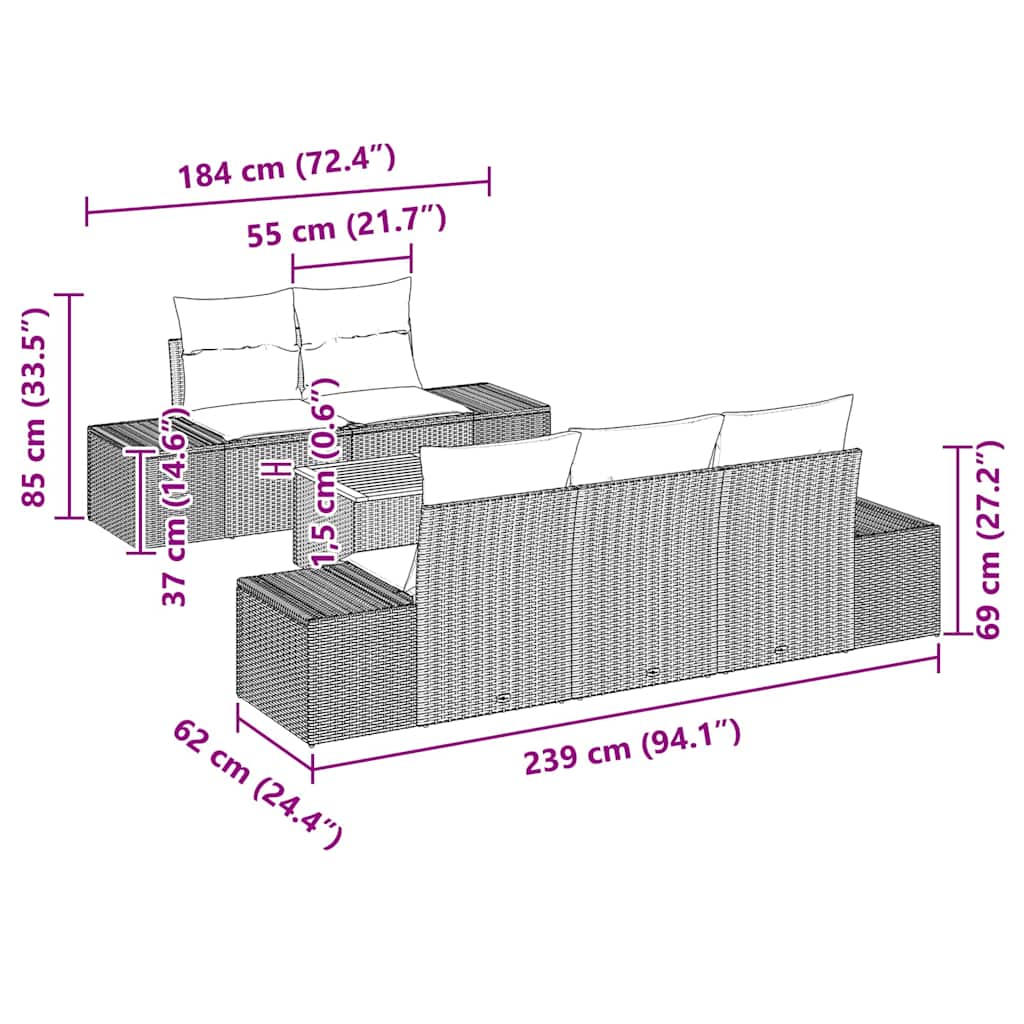 Σετ Καναπέ Κήπου με μαξιλάρι 6 pcs Μαύρο συνθετικό ρατάν - Pakobazaar