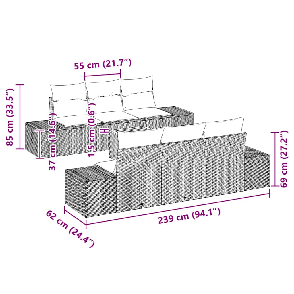 Σετ Καναπέ Κήπου με μαξιλάρι 7 pcs Μπεζ συνθετικό ρατάν