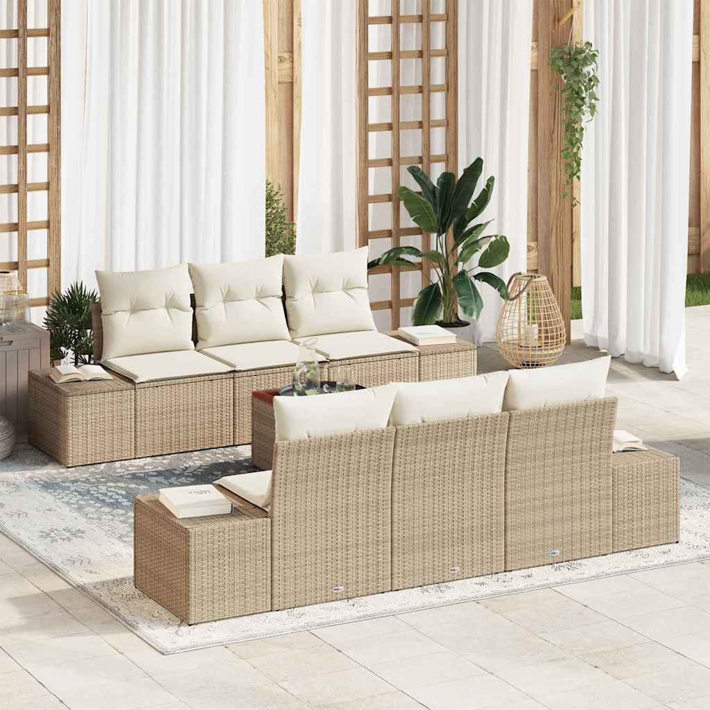 Σετ Καναπέ Κήπου με μαξιλάρι 7 pcs Μπεζ συνθετικό ρατάν - Pakobazaar