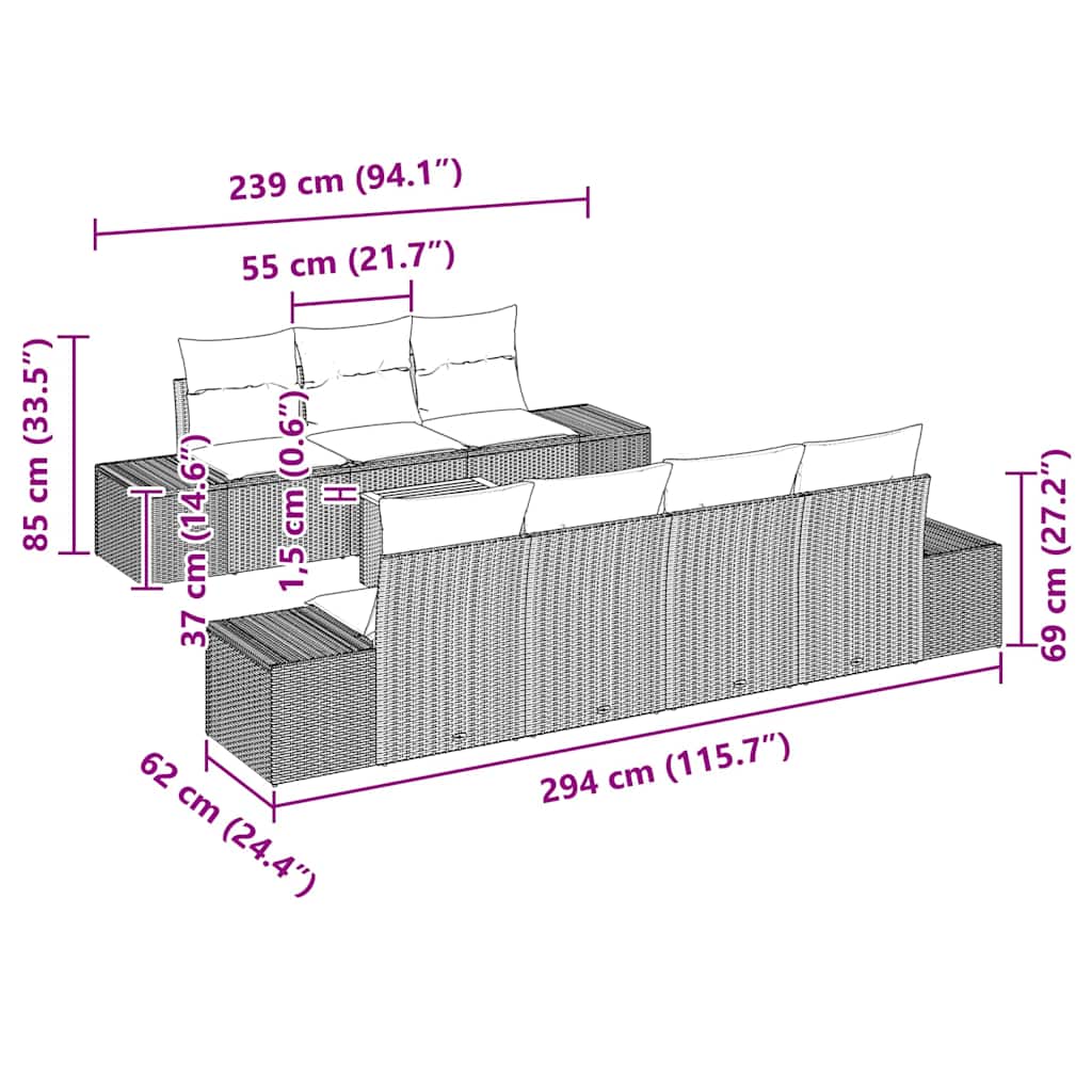 Σετ Καναπέ Κήπου με μαξιλάρι 8 pcs Γκρι συνθετικό ρατάν