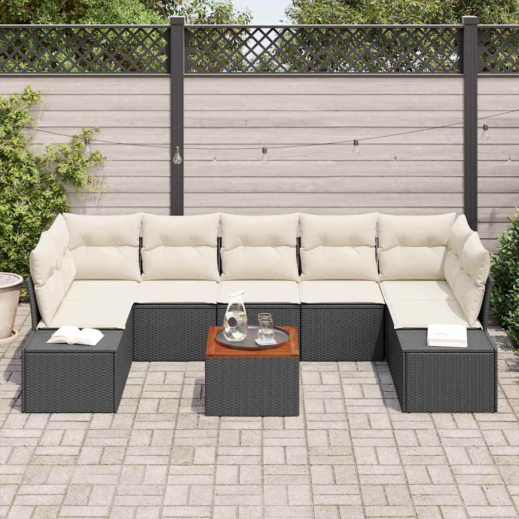 Σετ Καναπέ Κήπου με μαξιλάρι 8 pcs Μαύρο συνθετικό ρατάν