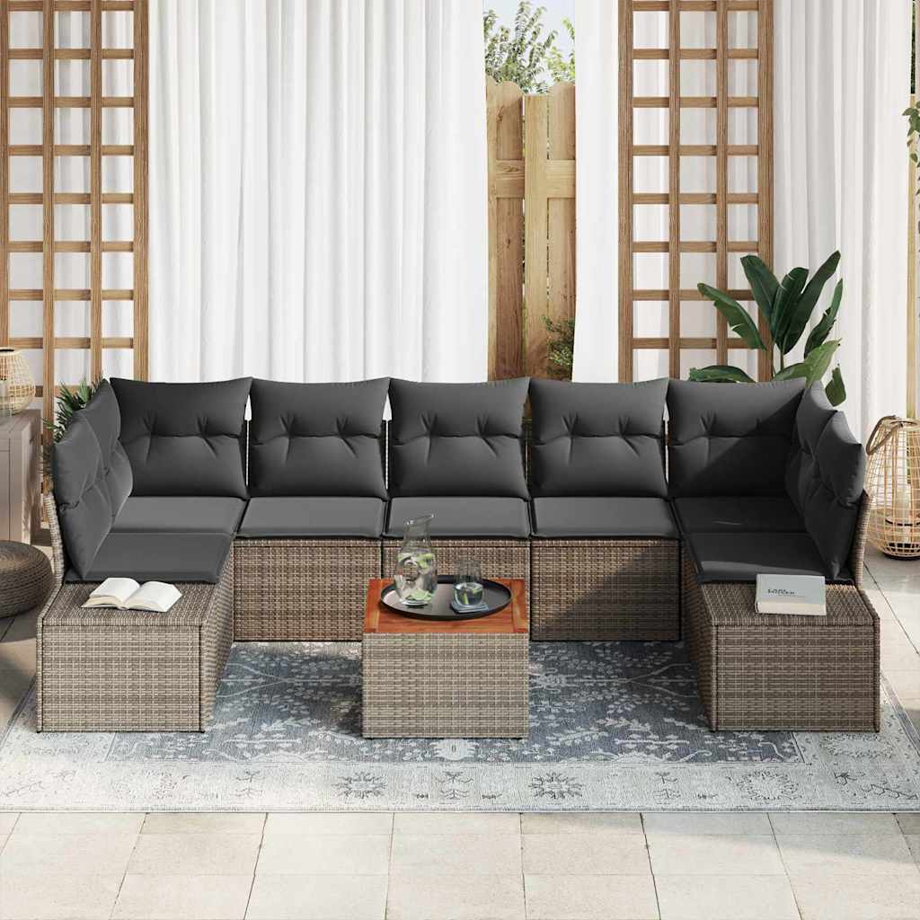 Σετ Καναπέ Κήπου με μαξιλάρι 8 pcs Γκρι συνθετικό ρατάν