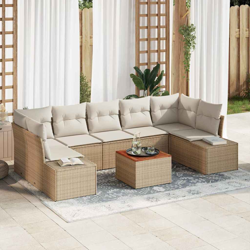 Σετ Καναπέ Κήπου με μαξιλάρι 8 pcs Μπεζ συνθετικό ρατάν