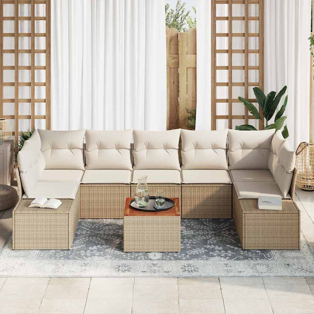 Σετ Καναπέ Κήπου με μαξιλάρι 8 pcs Μπεζ συνθετικό ρατάν