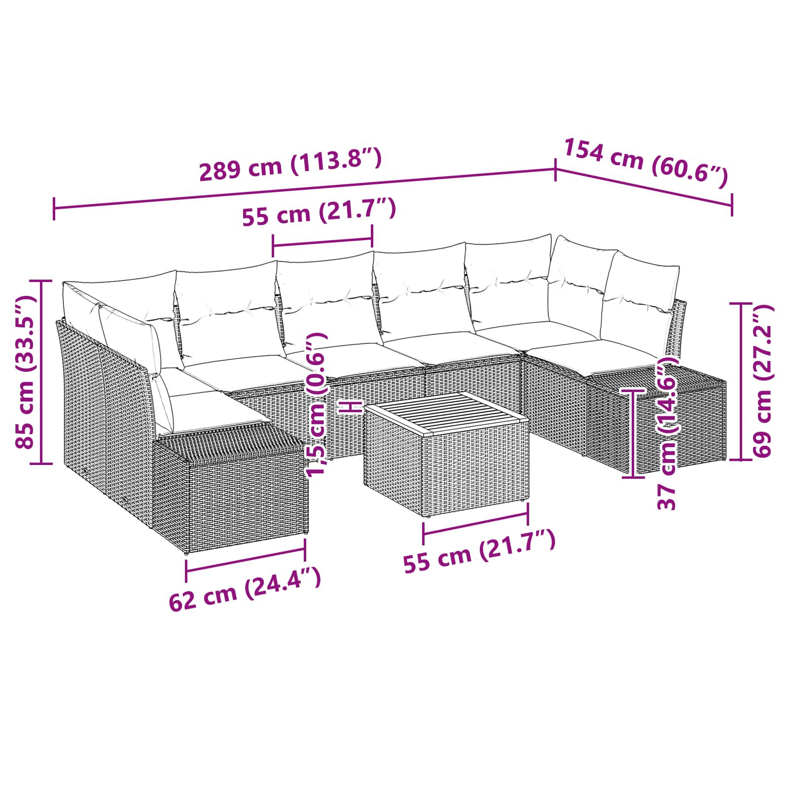 Σετ Καναπέ Κήπου με μαξιλάρι 8 pcs Μαύρο συνθετικό ρατάν - Pakobazaar