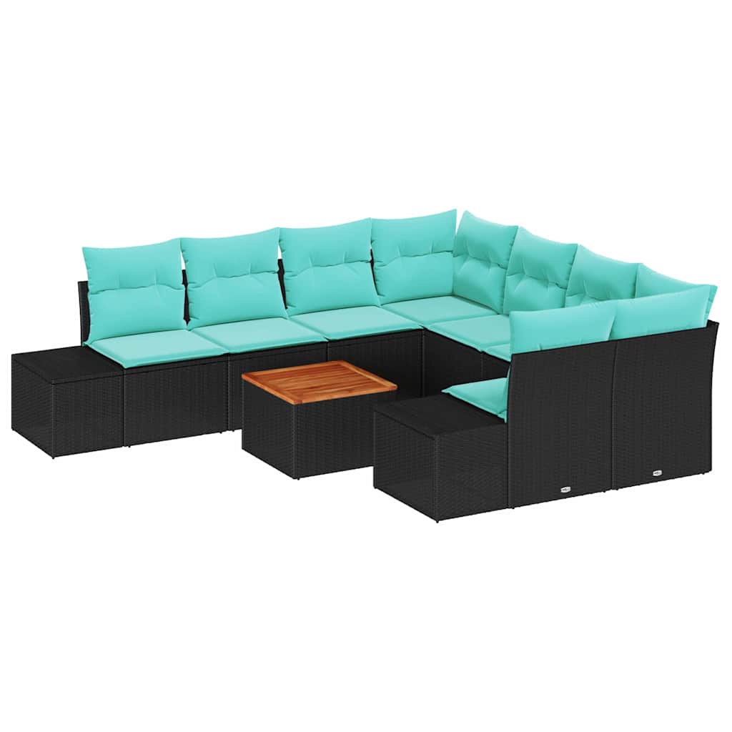 Σετ Καναπέ Κήπου με μαξιλάρι 9 pcs Μαύρο συνθετικό ρατάν