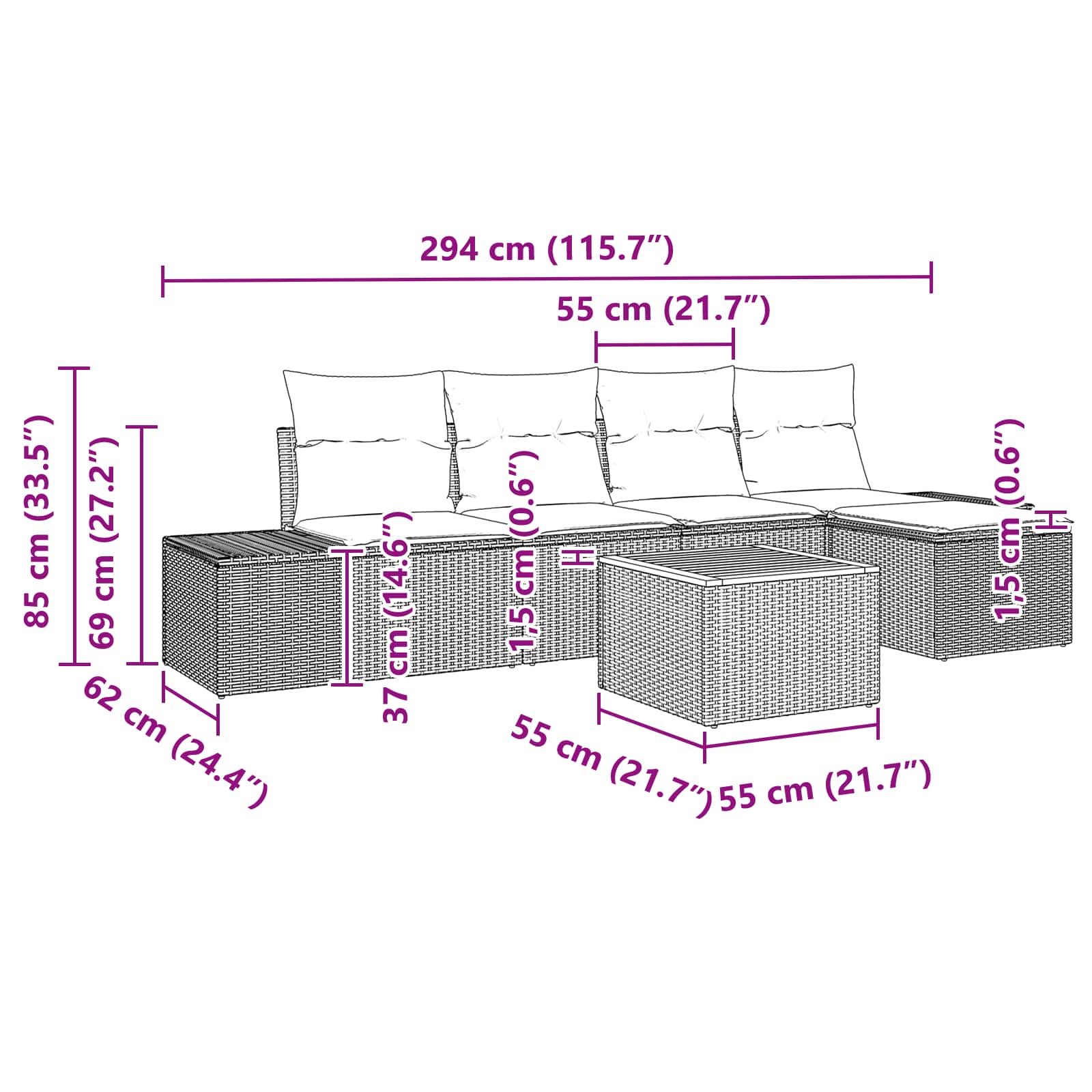 Σετ Καναπέ Κήπου με μαξιλάρι 6 pcs Μαύρο συνθετικό ρατάν - Pakobazaar