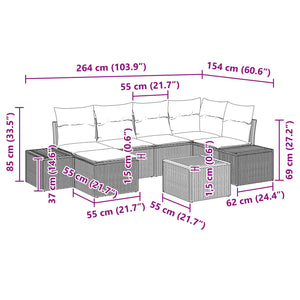 Σετ Καναπέ Κήπου με μαξιλάρι 7 pcs Μαύρο συνθετικό ρατάν - Pakobazaar