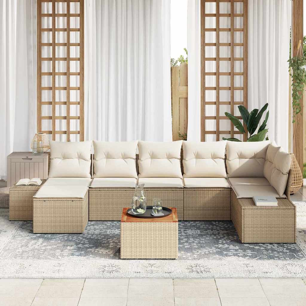 Σετ Καναπέ Κήπου με μαξιλάρι 8 pcs Μπεζ συνθετικό ρατάν