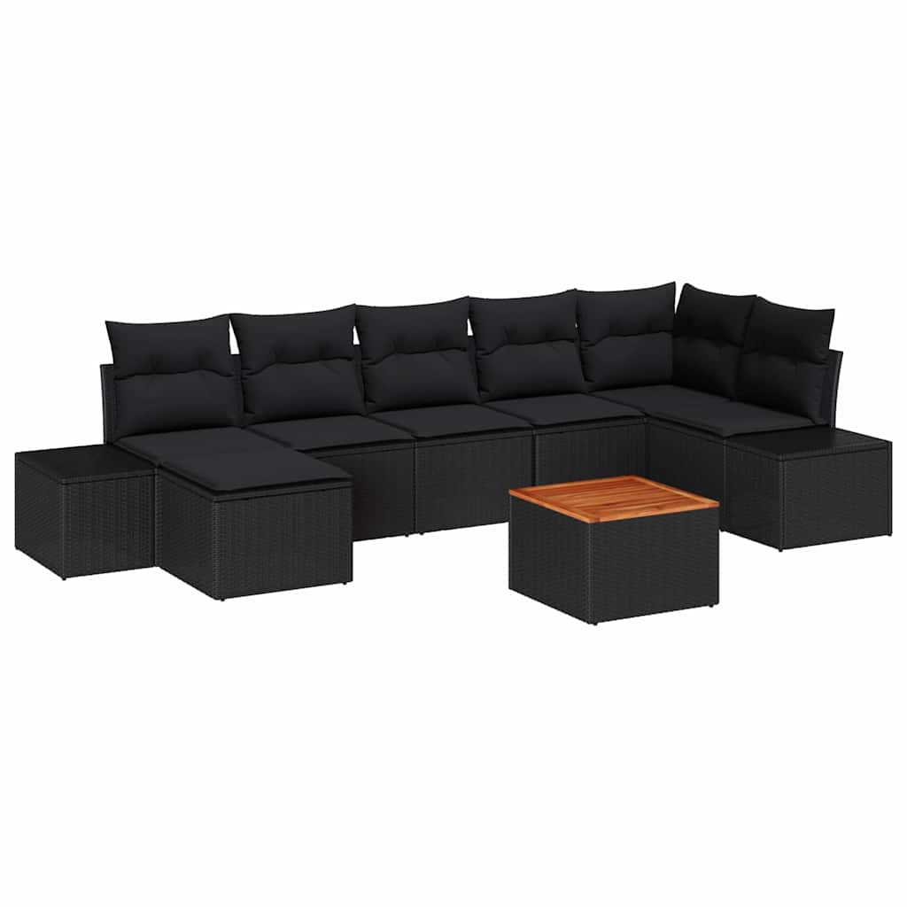 Σετ Καναπέ Κήπου με μαξιλάρι 8 pcs Μαύρο συνθετικό ρατάν - Pakobazaar