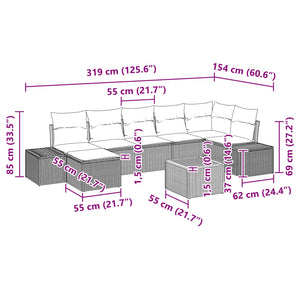 Σετ Καναπέ Κήπου με μαξιλάρι 8 pcs Μαύρο συνθετικό ρατάν - Pakobazaar