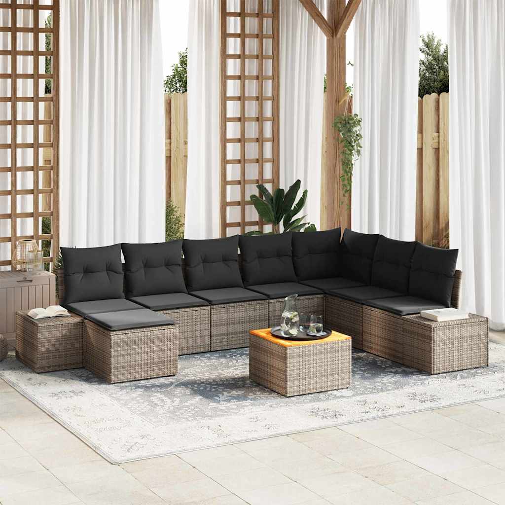 Σετ Καναπέ Κήπου με μαξιλάρι 9 pcs Γκρι συνθετικό ρατάν