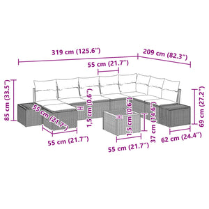 Σετ Καναπέ Κήπου με μαξιλάρι 9 pcs Μαύρο συνθετικό ρατάν - Pakobazaar
