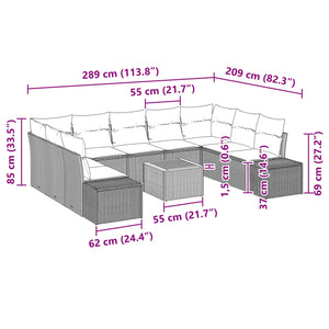 Σετ Καναπέ Κήπου με μαξιλάρι 10 pcs Μαύρο συνθετικό ρατάν - Pakobazaar