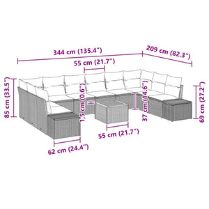 Σετ Καναπέ Κήπου με μαξιλάρι 11 pcs Μαύρο συνθετικό ρατάν - Pakobazaar