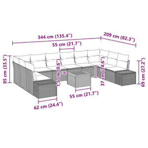 Σετ Καναπέ Κήπου με μαξιλάρι 11 pcs Μαύρο συνθετικό ρατάν - Pakobazaar