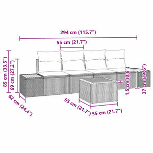Σετ Καναπέ Κήπου με μαξιλάρι 5 pcs Μαύρο Πολυ ράταν - Pakobazaar