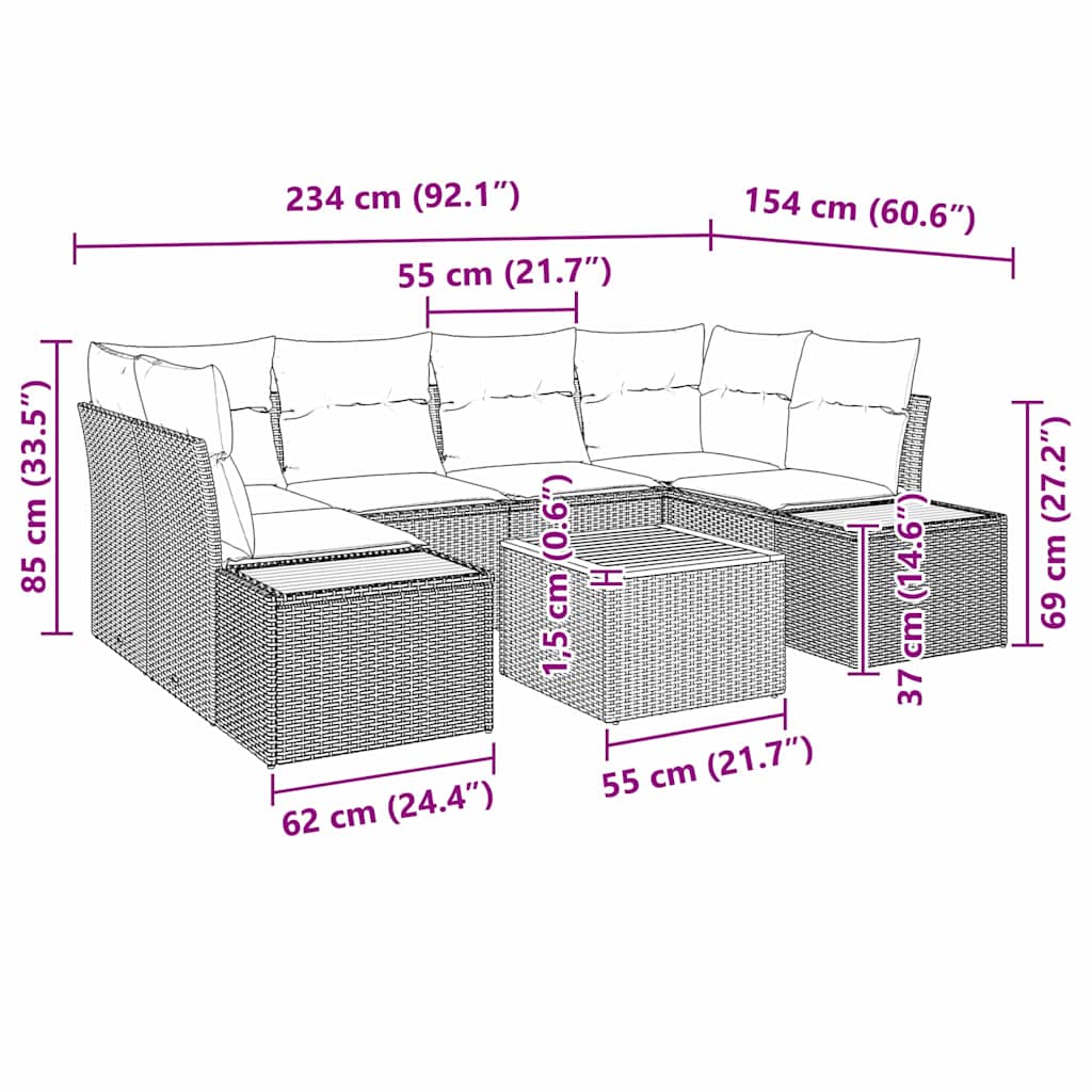 Σετ Καναπέ Κήπου με μαξιλάρι 6 pcs Μπεζ Πολυ ράταν
