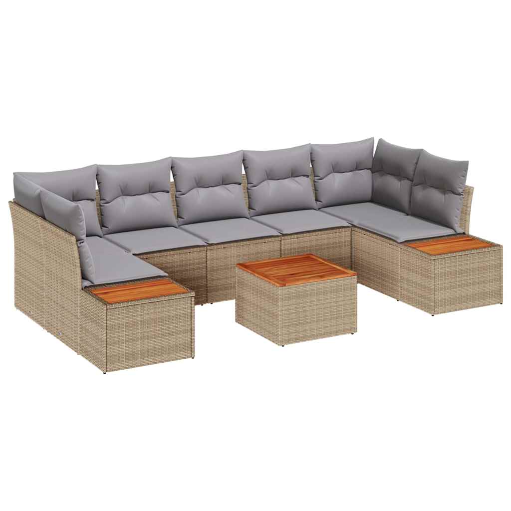 Σετ Καναπέ Κήπου με μαξιλάρι 8 pcs Μπεζ Πολυ ράταν