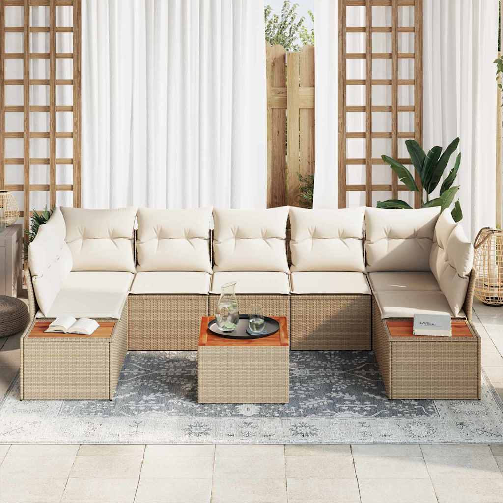 Σετ Καναπέ Κήπου με μαξιλάρι 8 pcs Μπεζ Πολυ ράταν
