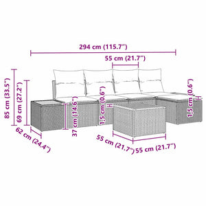 Σετ Καναπέ Κήπου με μαξιλάρι 6 pcs Μαύρο Πολυ ράταν - Pakobazaar