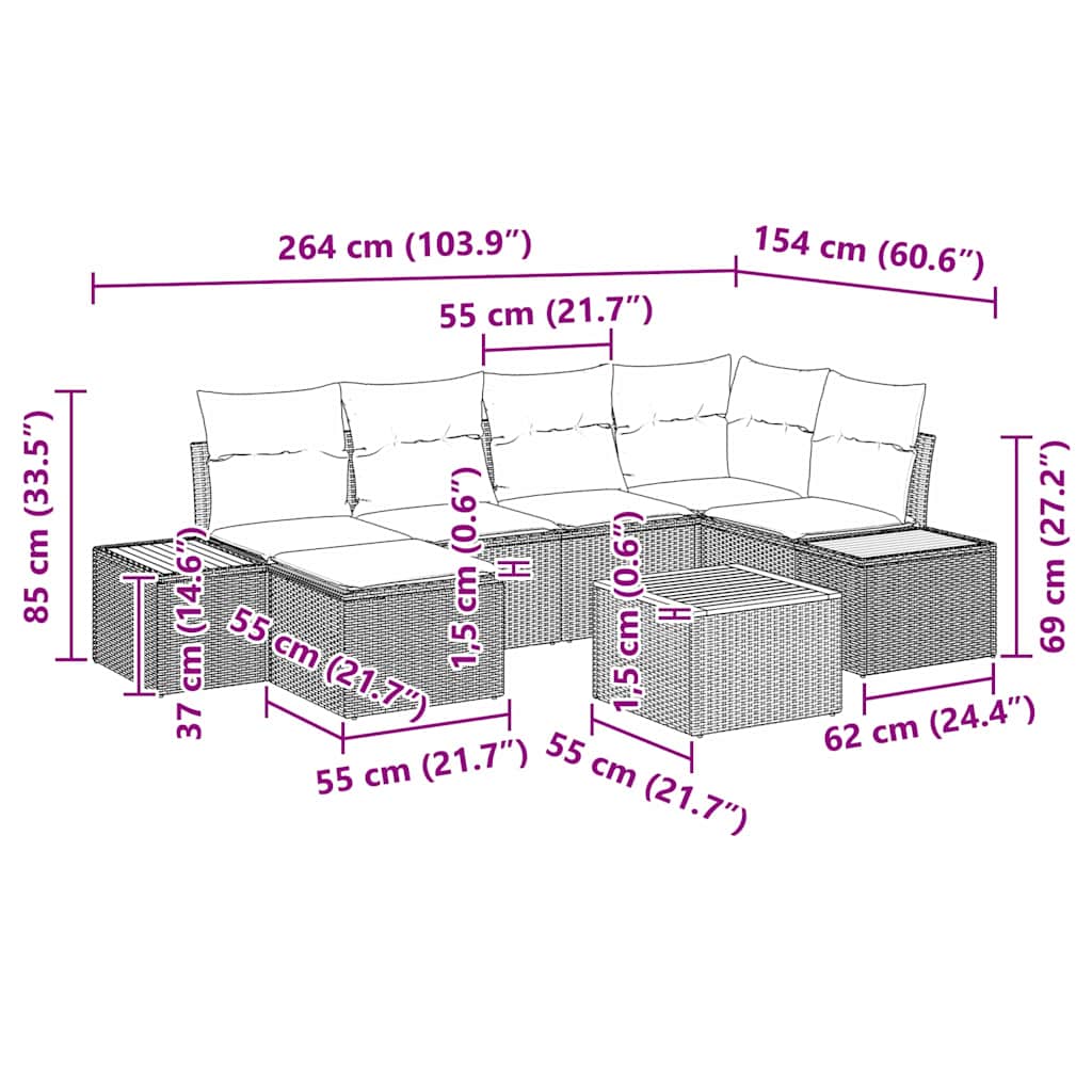 Σετ Καναπέ Κήπου με μαξιλάρι 7 pcs Μαύρο συνθετικό ρατάν - Pakobazaar