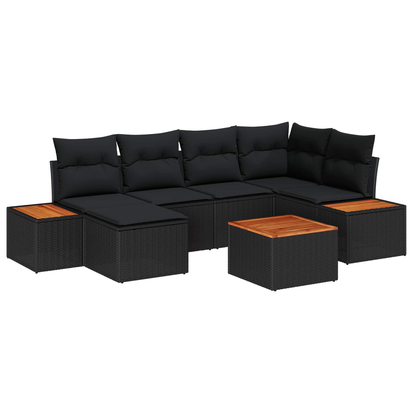 Σετ Καναπέ Κήπου με μαξιλάρι 7 pcs Μαύρο συνθετικό ρατάν - Pakobazaar