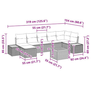Σετ Καναπέ Κήπου με μαξιλάρι 8 pcs Μαύρο συνθετικό ρατάν - Pakobazaar