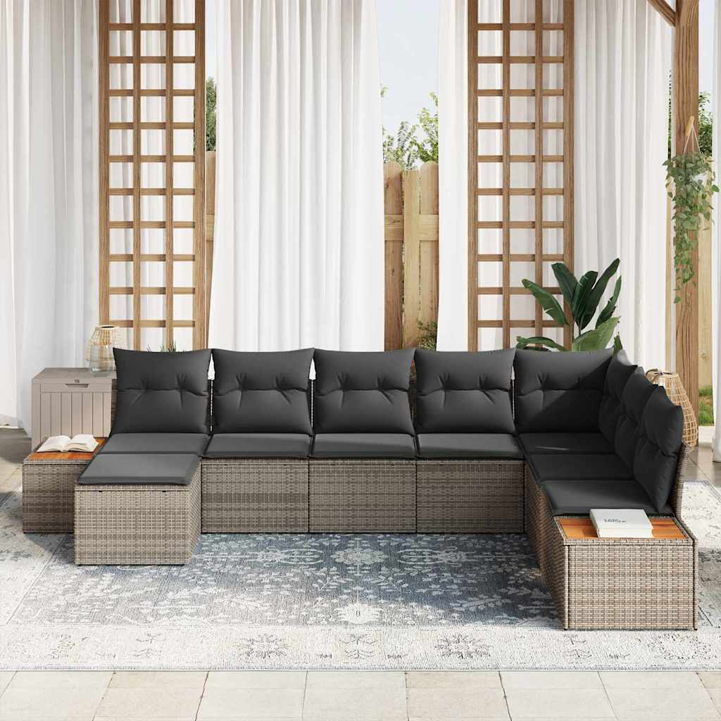 Σετ Καναπέ Κήπου με μαξιλάρι 8 pcs Γκρι Πολυ ράταν