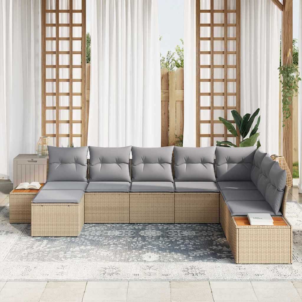 Σετ Καναπέ Κήπου με μαξιλάρι 8 pcs Μπεζ Πολυ ράταν