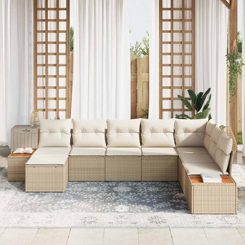 Σετ Καναπέ Κήπου με μαξιλάρι 8 pcs Μπεζ Πολυ ράταν