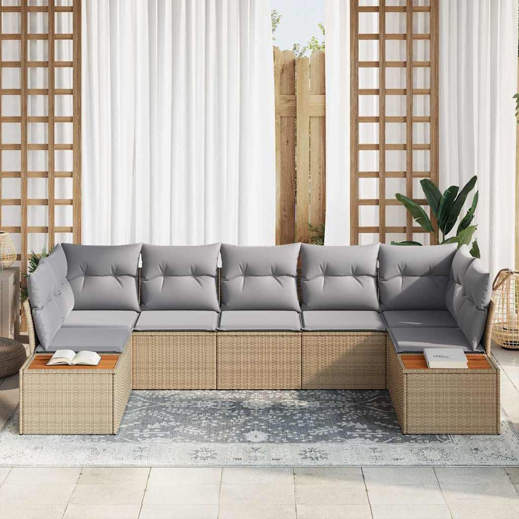 Σετ Καναπέ Κήπου με μαξιλάρι 7 pcs Μπεζ συνθετικό ρατάν