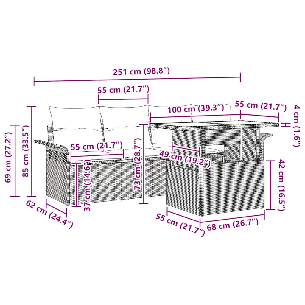 Σετ Καναπέ Κήπου με μαξιλάρι 5 pcs Μαύρο συνθετικό ρατάν