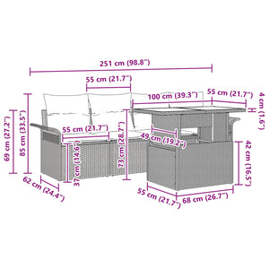 Σετ Καναπέ Κήπου με μαξιλάρι 5 pcs Μαύρο συνθετικό ρατάν - Pakobazaar