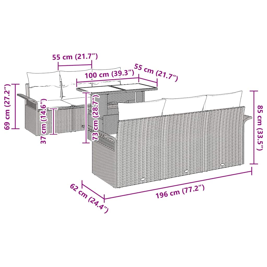 Σετ Καναπέ Κήπου με μαξιλάρι 7 pcs Μαύρο συνθετικό ρατάν