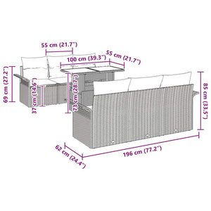 Σετ Καναπέ Κήπου με μαξιλάρι 7 pcs Μαύρο συνθετικό ρατάν - Pakobazaar