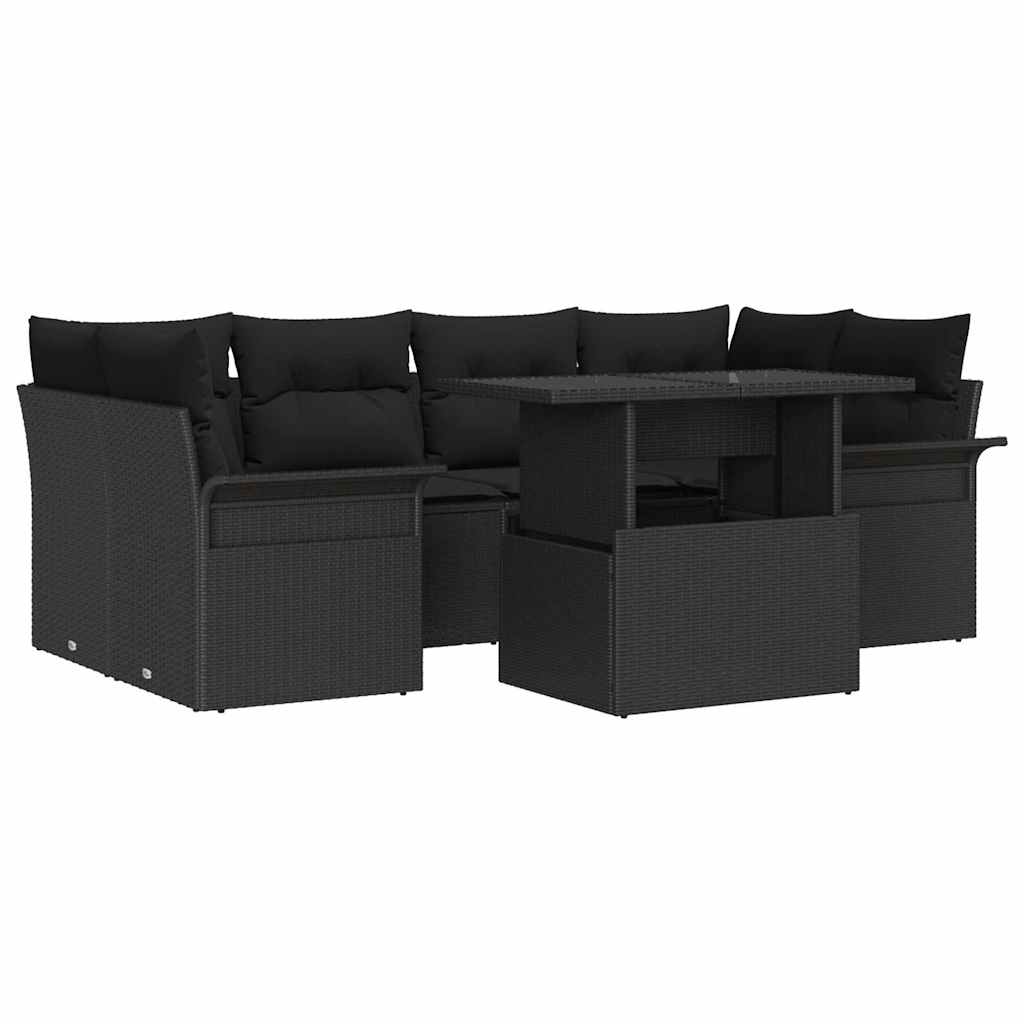Σετ Καναπέ Κήπου με μαξιλάρι 7 pcs Μαύρο Πολυ ράταν - Pakobazaar