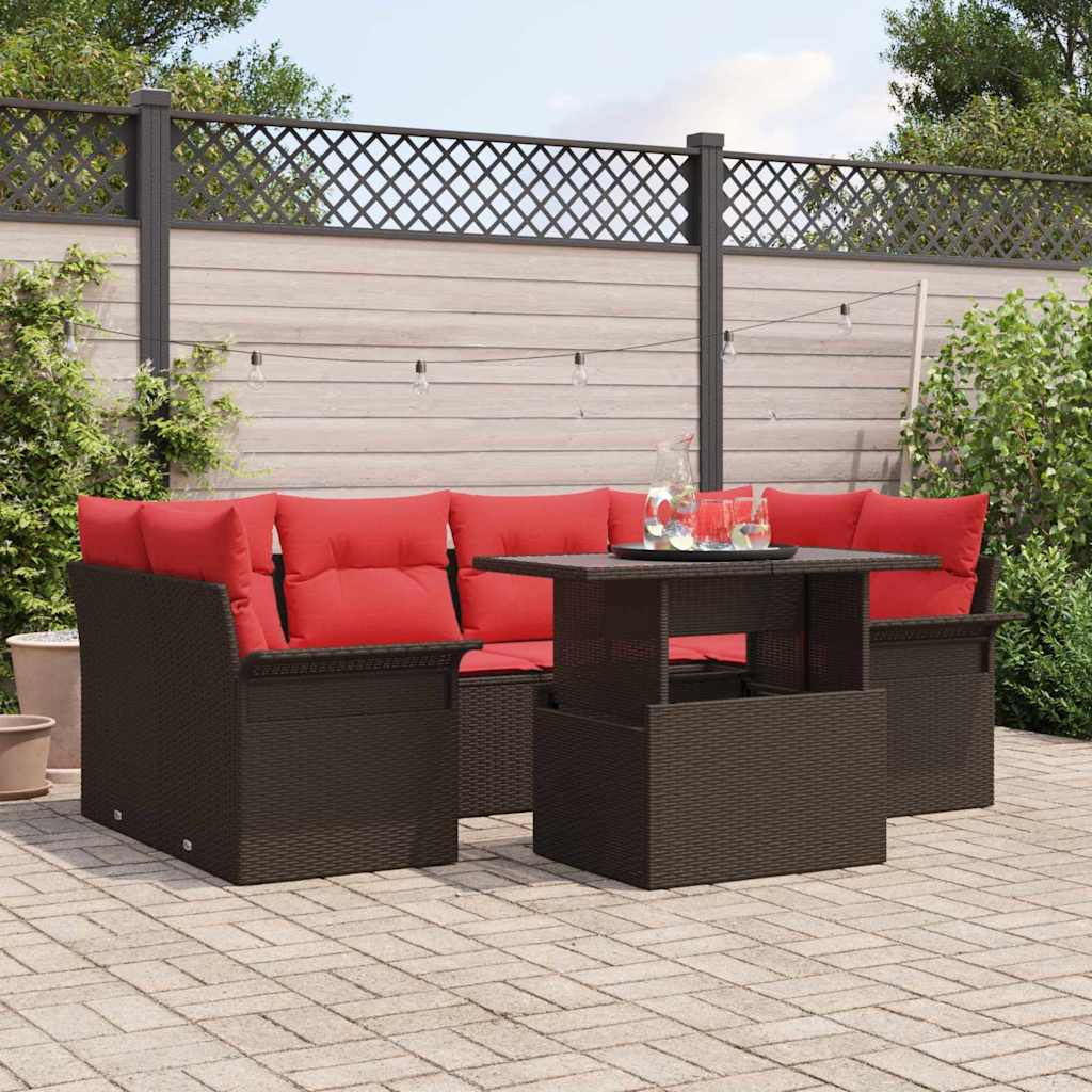 Σετ Καναπέ Κήπου με μαξιλάρι 7 pcs Καφέ συνθετικό ρατάν - Pakobazaar